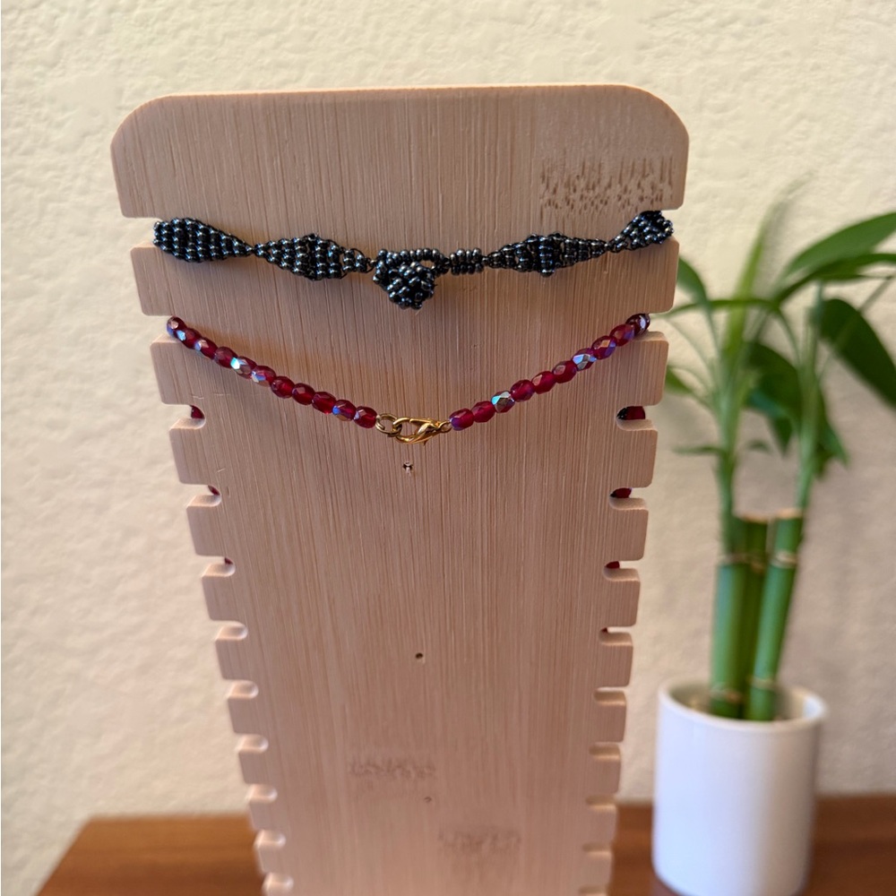 Set of 2 Handcrafted Beaded Necklaces - blue (14.5 in) & berry/maroon (16.5 in) - Picture 4 of 9